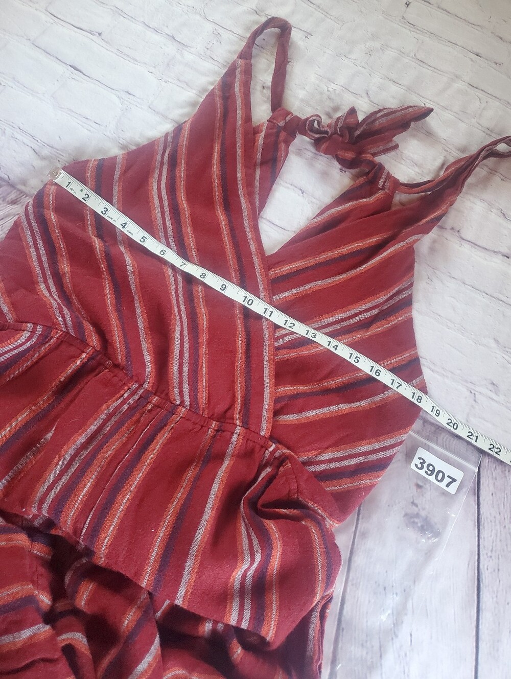 Indigo Rein Linen Blend Jumpsuit Striped Burgundy Sleeveless Wide-leg Beachy XL - Picture 7 of 11